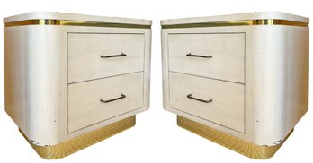 A Pair Of Vintage Modern Lacquer And Brass Nightstands, C. 1970's