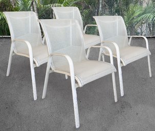 A Set Of 4 Vintage Cast Aluminum And Mesh Outdoor Sling Chairs, Possibly Brown Jordan