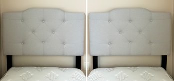 A Pair Of Modern Twin Bedsteads In Tufted Grey Linen