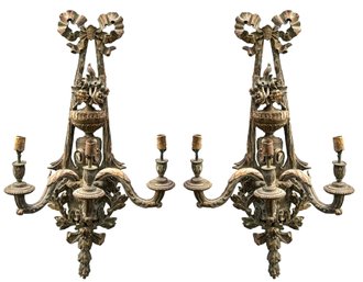 A Pair Of Stunning Antique Gilt And Plaster Sconces