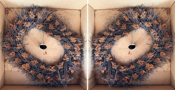 A Pair Of Large Autumnal Wreaths In Boxes