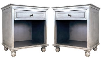 A Pair Of Metal Clad Open Nightstands By Restoration Hardware