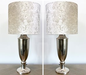 A Pair Of Designer Urn Form Lamps In Indian Polished Alloy Finish