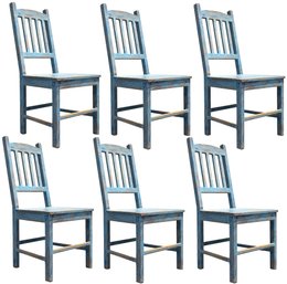 A Set Of 6 Faux Distressed Slatted Back Pine Farmhouse Chairs - Possibly Lillian August