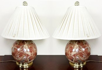 A Pair Of Vintage Chinese Marbled Glass Lamps