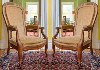 A Pair Of Custom Reclining Arm Chairs In Hessian Upholstery - Fabulous Modern Deconstructed Look