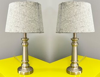 A Pair Of Modern Brushed Steel Accent Lamps