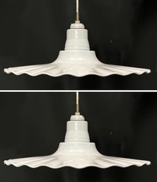 A Pair Of Massive Enamel Shop Lights With Pie Crust Edges - So Cool!