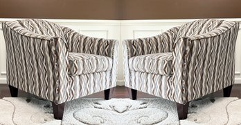 A Pair Of Fine Modern Armchairs In Geometric Print