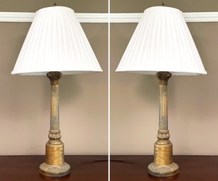 A Pair Of Vintage Brass Column Form Stick Lamps