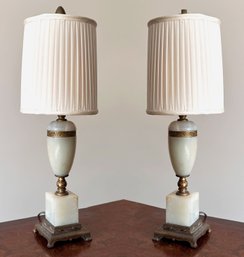 A Pair Of Vintage Onyx And Gilt Metal Urn Form Lamps