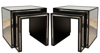 A Pair Of Modern Mirrored Nesting Side Tables 'Strand,' By Restoration Hardware