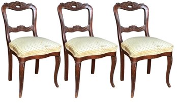 Early 20th Century Walnut Hand Carved Victorian Dining Chairs - Set Of 3