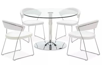 A Gorgeous Italian Modern Glass Top Dining Table And Set Of 4 Leather And Chrome Chairs By Calligaris