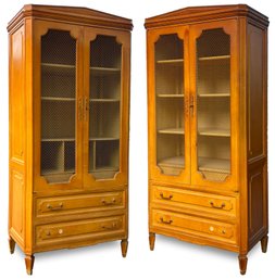 A Pair Of Louis XVI Style Wardrobe Cabinets With Wire Paneled Doors