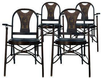 A Set Of 4 'Solid Komfort' Wood Folding Arm Chairs, C. 1930's, By Louis Rastetter & Sons Of Indiana