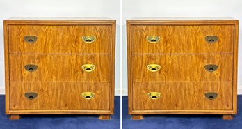 A Pair Of Classic Mid Century Modern Campaign Nightstands By Drexel Furniture