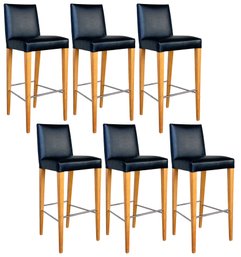 A Set Of 6 Modern Leather Bar Stools