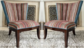 A Pair Of Custom Designed Slipper Chairs In Velvet Print By Shnadig International