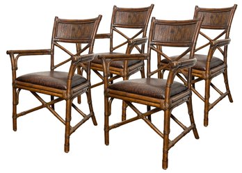 A Set Of 4 Vintage Faux Bamboo Arm Chairs In Vegan Crocodile Leather