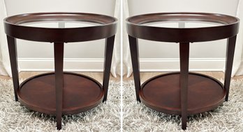 A Pair Of Oblong Mahogany Art Deco Style Cocktail Tables With Beveled Glass Tops