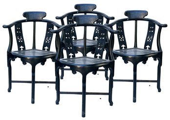 A Set Of 4 Antique Chinese Chairs, Ebony Or Other Exotic Hard Wood, Late Qing Dynasty