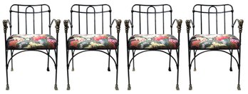 A Set Of 4 Vintage Arm Chairs By J. Art Iron, With Brass Panther Heads And Claws In Style Of Giacometti