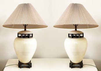 A Pair Of Chinese Ginger Jar Lamps With Wood Fittings