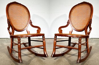 A Pair Of 19th Century Mahogany And Cane Parlor Rockers - Grand Victorian Decor