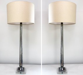 A Pair Of Modern Metal And Lucite Table Lamps