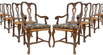 A Set Of 8 Queen Anne Style Dining Chairs With Rush Seats