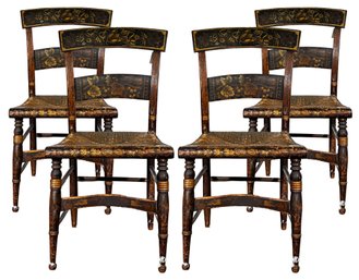 A Set Of 4 Early 20th Century Rush Seated Hitchcock Chairs