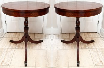 A Pair Of Vintage Mahogany Pedestal Based Occasional Tables