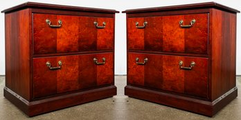 A Pair Of Paneled Burl Wood File Drawer Units With Brass Hardware