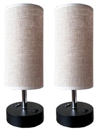 A Pair Of Modern Accent Lamps With Linen Shades