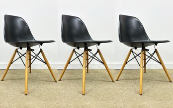 A Trio Of Scandinavian Modern Molded Plastic Side Chairs - Black