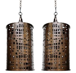 A Pair Of Large Modern Bronze Tone Chandeliers By Studio A Home