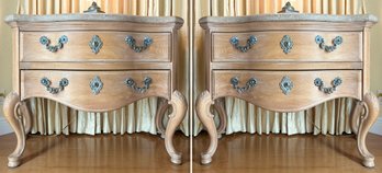 A PAIR OF Beautiful French Provincial Nightstands With Travertine Marble Top By Henredon