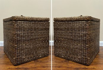 A Pair Of Woven Wicker Storage Cubes