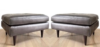 A Pair Beautiful Modern Leather Ottomans By Crate & Barrel