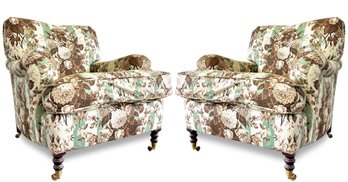 A Pair Of Custom Luxurious Rolled Arm Chairs By George Smith, LTD