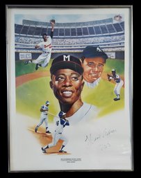 Hank Aaron Hand Signed Autographed Limited Edition Flip Amato Poster With Babe Ruth