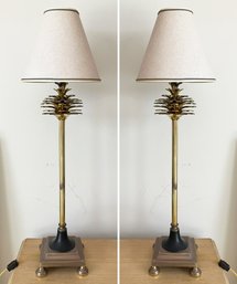 A Pair Of Elegant Brass Palm Tree Accent Lamps