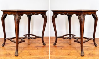 A Pair Of Vintage Burled Mahogany Side Tables