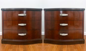 A Pair Of Italian Modern Inlaid Wood Nightstands By ALF Italia