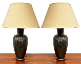 A Pair Of Modern Hammered Metal Table Lamps (AS IS)