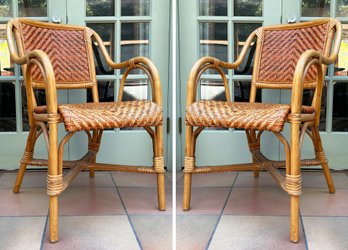 A Pair Of Vintage Wicker And Rattan Arm Chairs, Possibly Pottery Barn