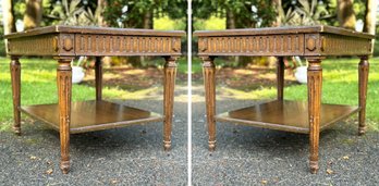 A Pair Of Vintage Carved Oak Side Tables By Auffray & Co, NY