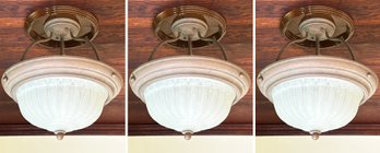 A Trio Of Milk Glass And Bronze Tone Ceiling Fixtures