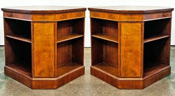 A Pair Of Leather Top End Tables With Shelf Bases, Possibly Baker